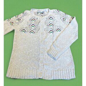 Vintage Carducci Crochet Cardigan Women's M Ivory Pointelle Cottagecore Whimsy